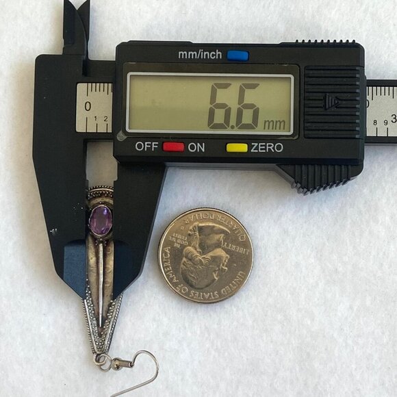 Sterling Silver 925 OKA Bali Oval Amethyst Teardrop Dangle Drop Earrings - Picture 16 of 16